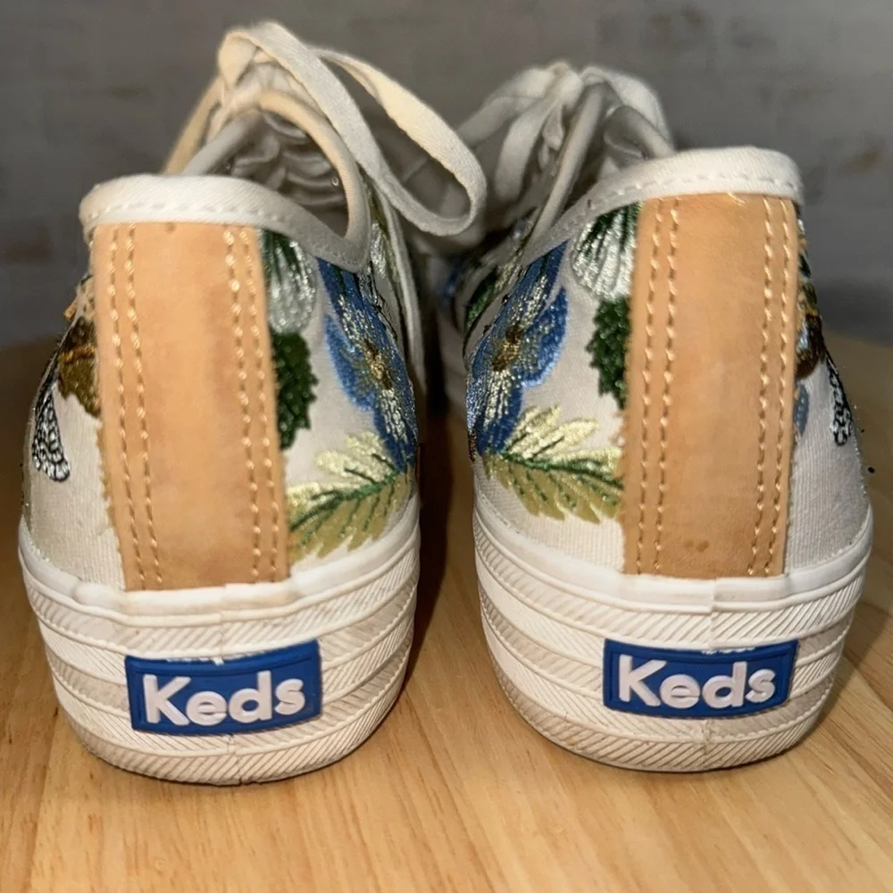 Rifle Paper Keds Triple Kick Blue Fields Embroidered Floral Casual Sneaker Shoes